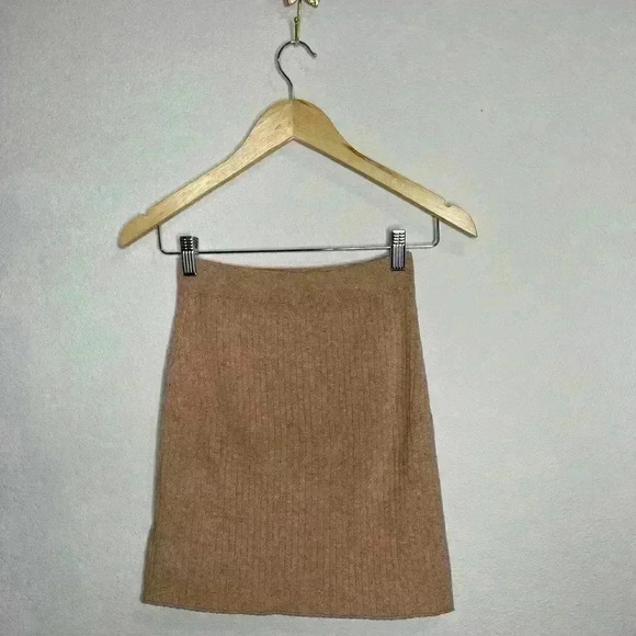 Free People Mod Ribbed Knit Wrap Skirt Small Caramel Heather - Picture 4 of 6